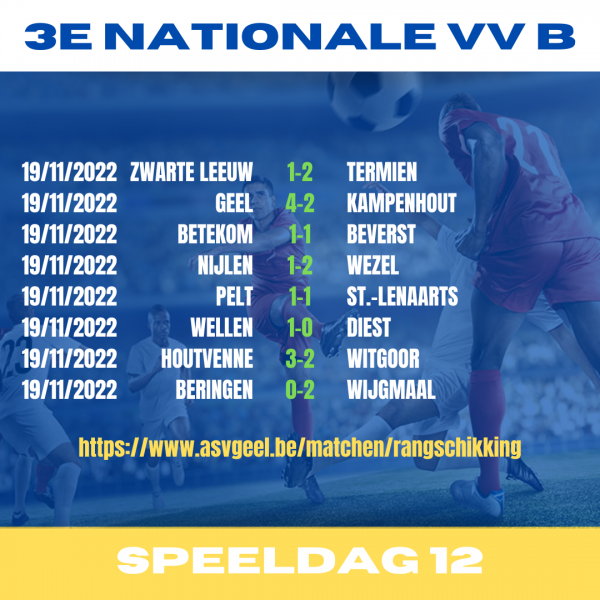 3E NATIONALE VV B : UITSLAGEN - ASV Geel