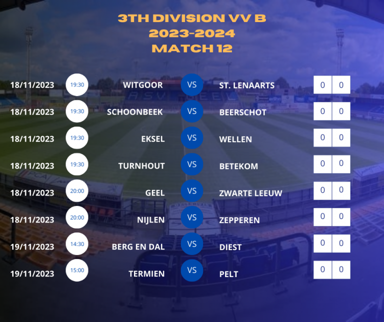 3e Nationale VV B : Programma Speeldag 12 - ASV Geel